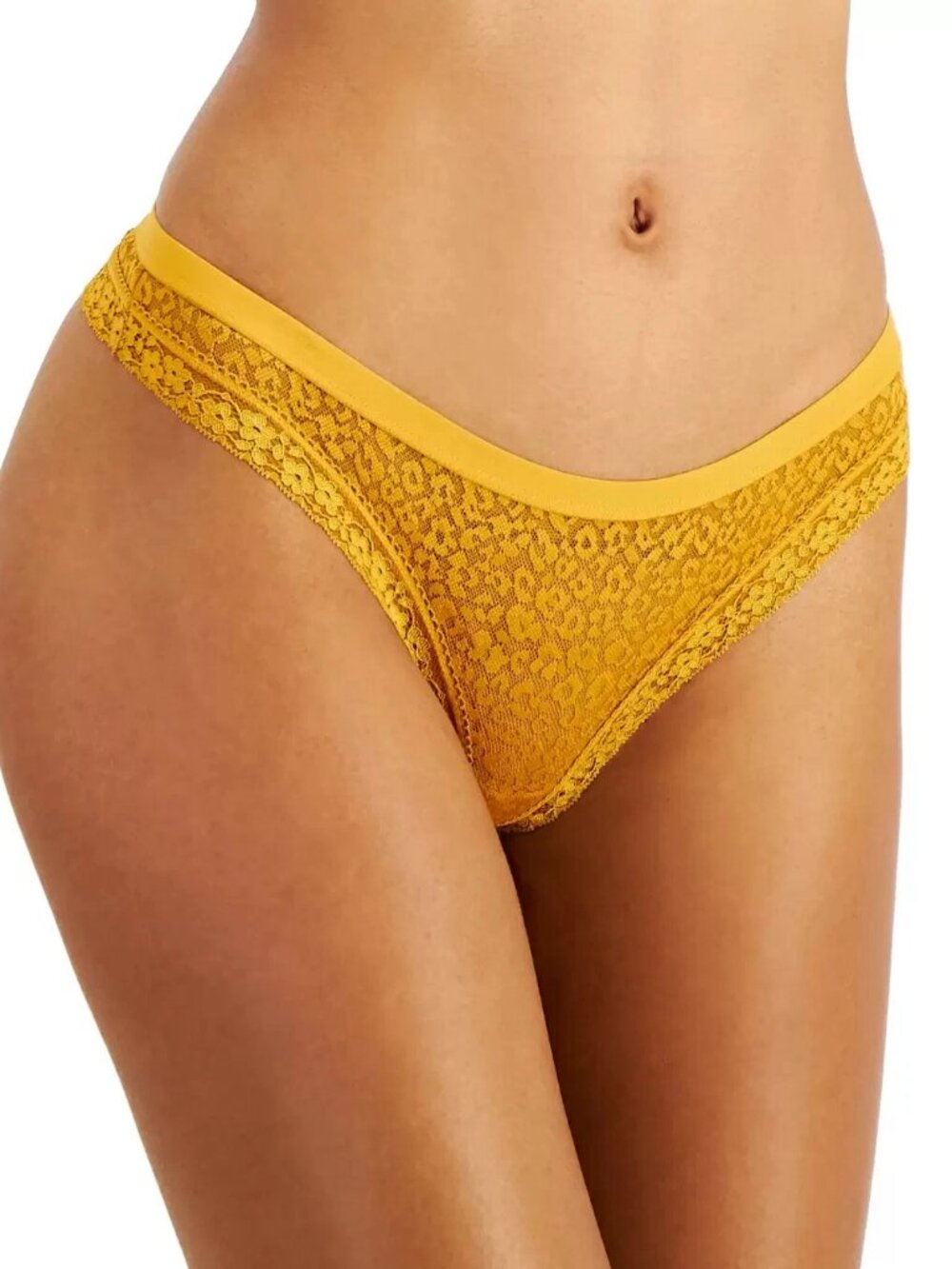 Jenni Intimates Women's Leopard and Floral Pattern Lace Thong, Emblem Gold